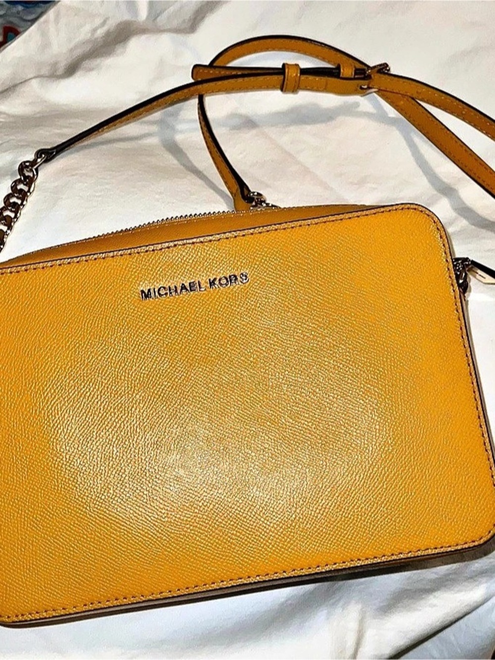 Michael Kors Jet Set Large Saffiano Leather Crossbody Bag in Mustard Yellow